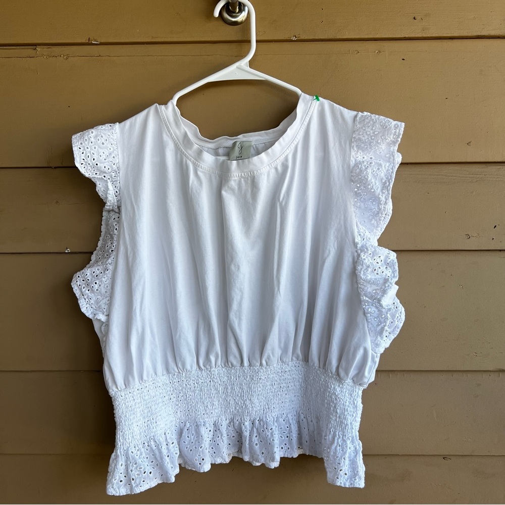 Joie White Eyelet Ruffle Crop Top